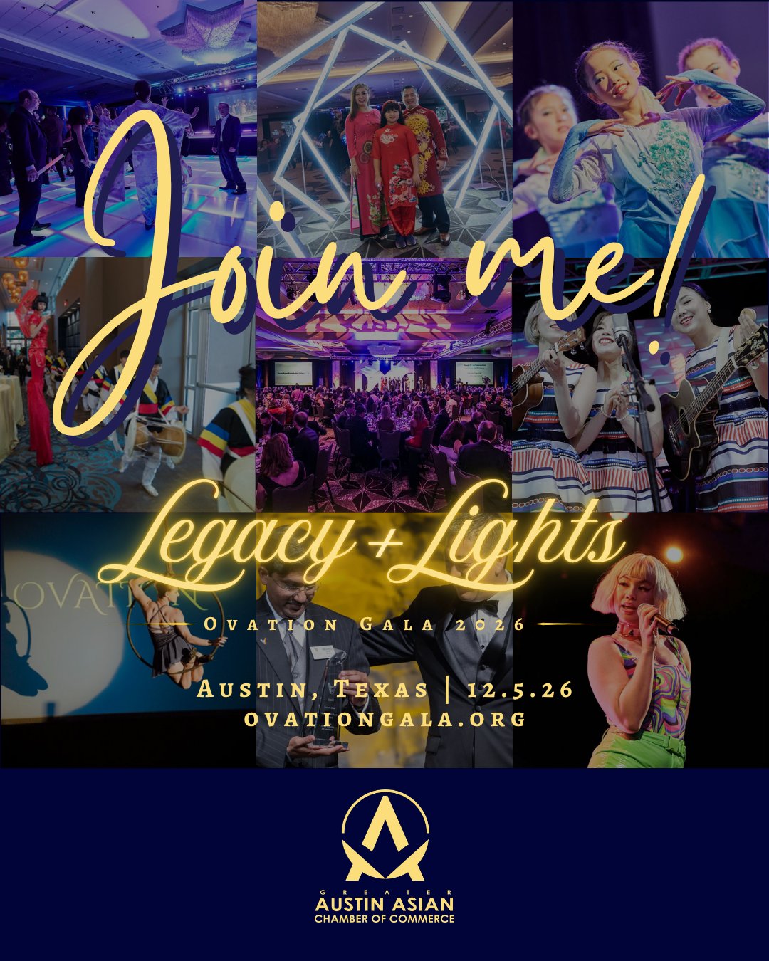 Legacy and Lights campaign graphic for Ovation Gala 2026