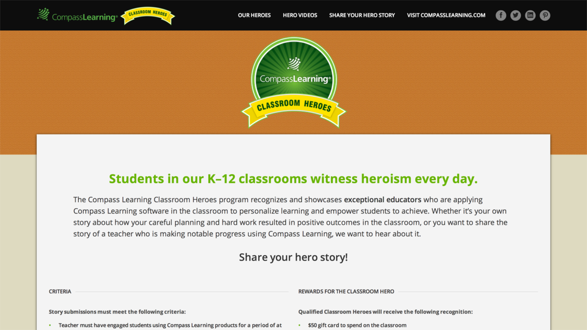 Compass Learning “Heroes” Microsite (2014)