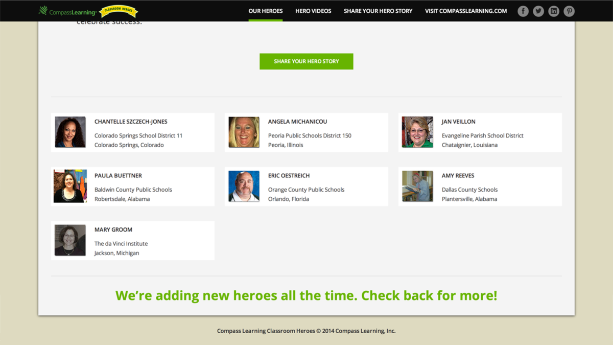 Compass Learning “Heroes” Microsite (2014)
